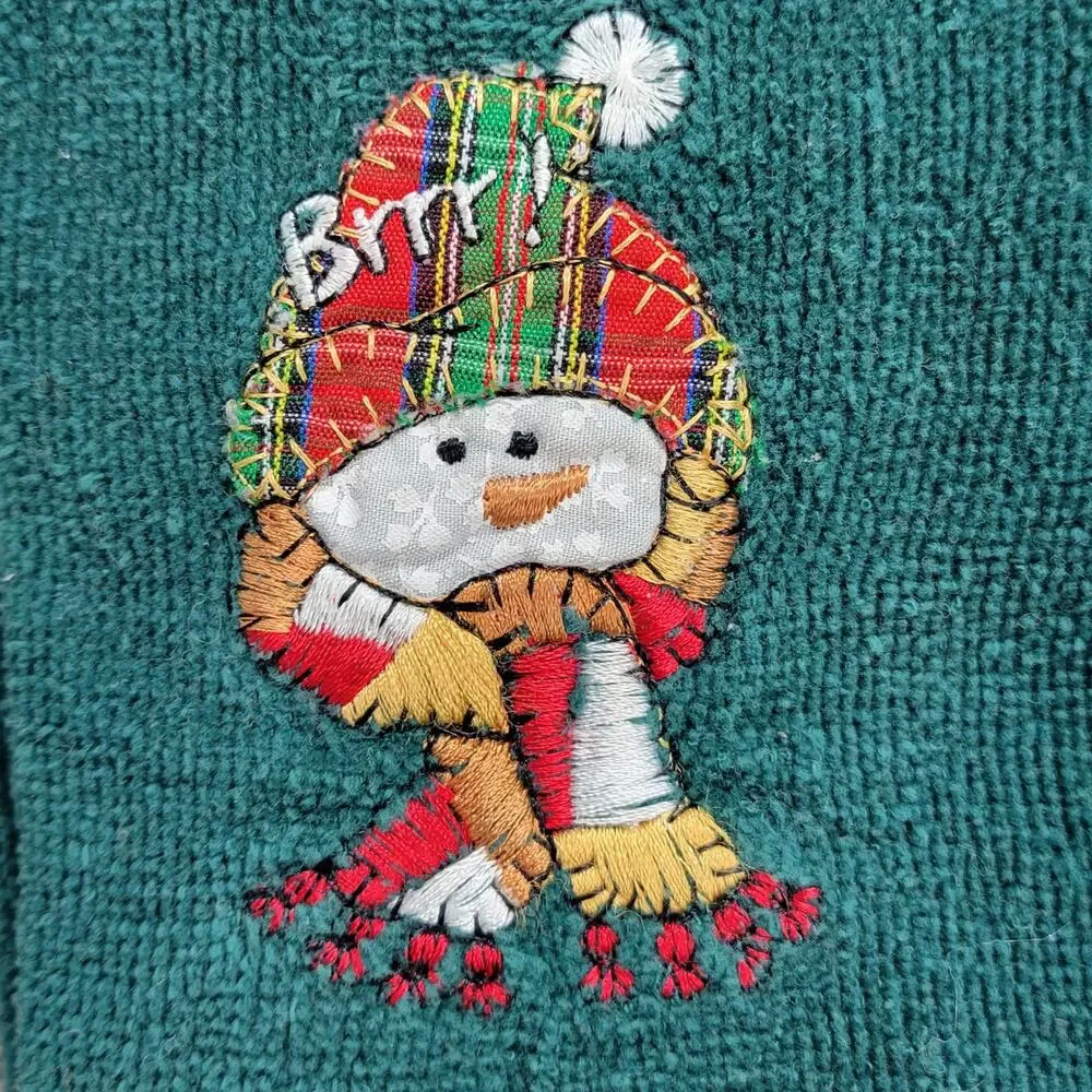 Vintage Cotton Terry Cloth Holiday Towel 2pcs Set Green Winter Snowman Holiday